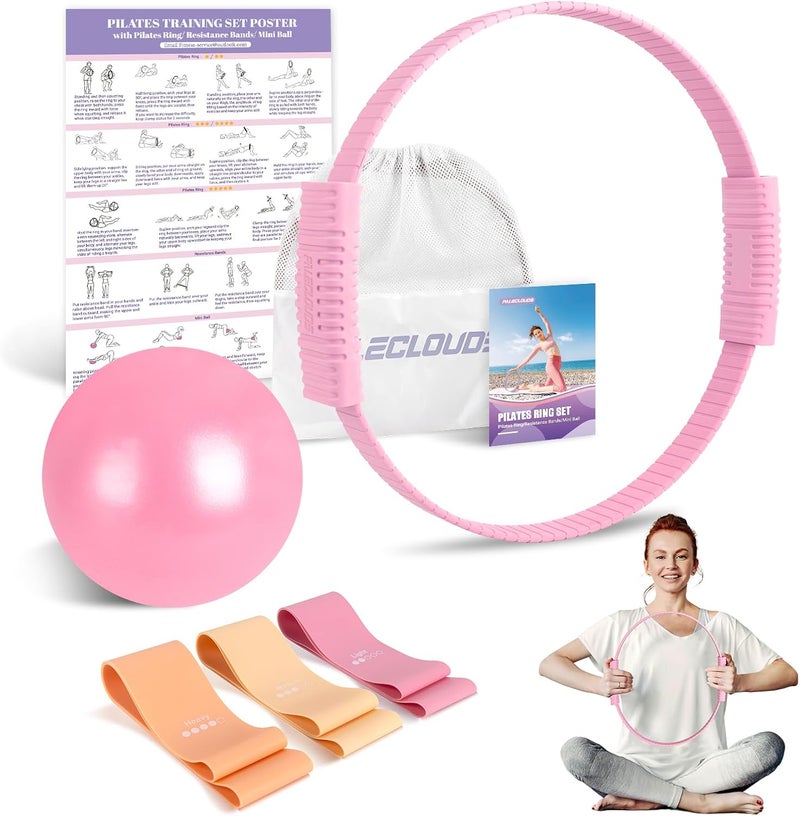 Paleclouds Pilates Essentials Kit for Women, 13.5" Pilates Ring and Ball Set with Resistance Bands for Home Workouts, Portable Pilates Kit with Bag & Training Poster for Full Body Exercise - Image 1